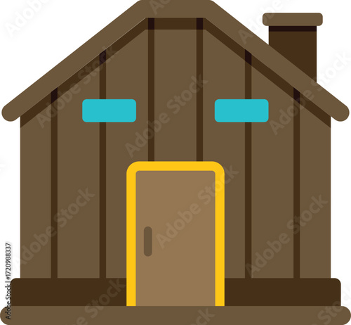 Sauna building made of wood with chimney and door, relaxing in hot steam bath house