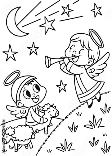 line art angels announcing jesus  birth to shepher.eps