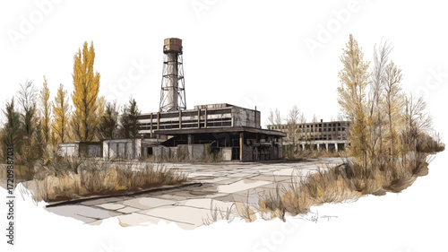 Chernobyl Exclusion Zone. Chernobyl Exclusion Zone watercolor vector illustration