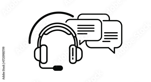 Customer service headset with speech bubbles, support concept