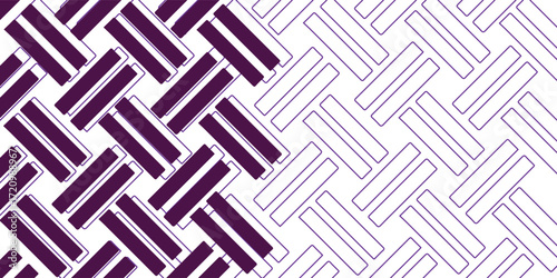 Abstract geometric pattern with purple and white interlocking rectangles, transitioning to a lighter, outlined version.
