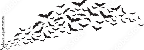 Wave of Flying Bats – Halloween Swarm Silhouette Illustration
