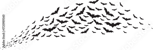 Curved Bat Flock – Dark Halloween Flying Bats Vector