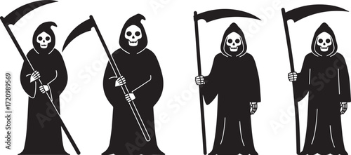 Hooded Reapers with Scythes – Dark Halloween Death Icon Set