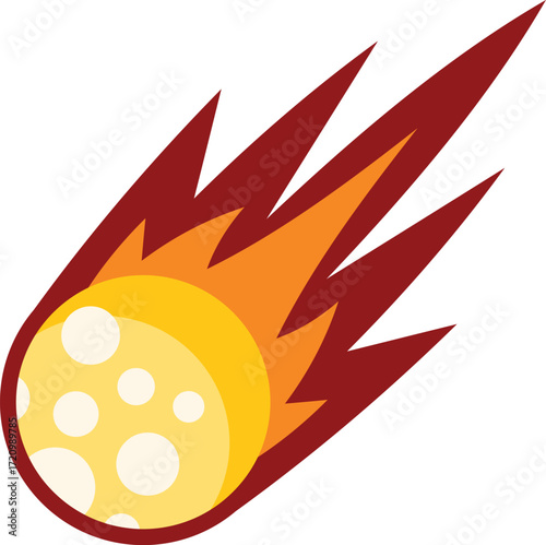 Cartoon meteor is burning as it falls through space with a fiery tail
