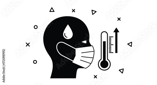 Person with fever wearing a mask