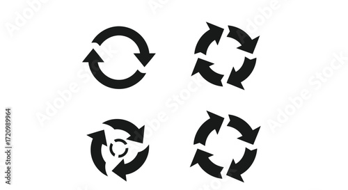 Four circular arrow symbols representing recycling