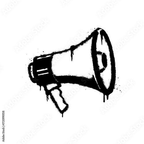Illustration of a megaphone with graffiti art splashes and artistic flair on a white background
