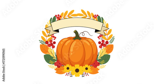 Celebrate the bountiful harvest with this beautiful autumn pumpkin wreath design.