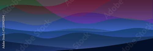 Northern lights panoramic landscape vector illustration with mountains