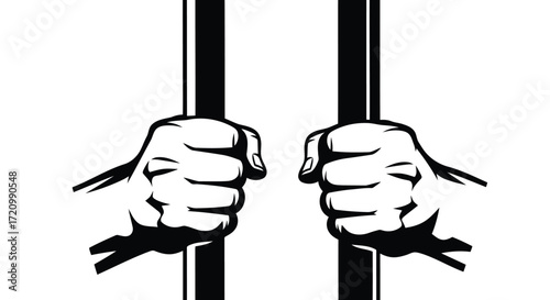Hands gripping prison bars, symbol of confinement