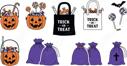 Pumpkin Buckets, Trick or Treat Bags and Lollipops – Halloween Candy Pack
