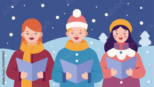 People singing christmas carols in winter