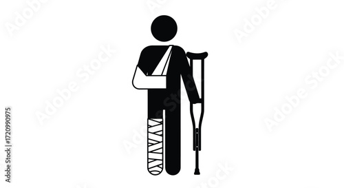 Stick figure with broken arm and leg