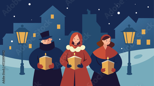 Christmas carolers singing in the night