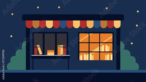 Bookstore at night with stars in the sky