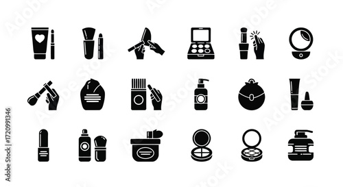 Collection of various makeup products and beauty accessories