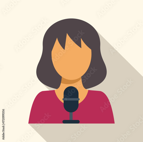 Female journalist speaking into microphone, reporting breaking news at press conference