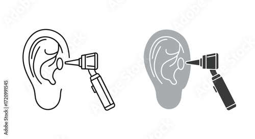 Ear exam with otoscope in two different styles