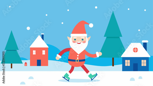 Santa skating through a winter wonderland