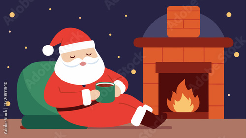 Santa relaxing by the fireplace indoors