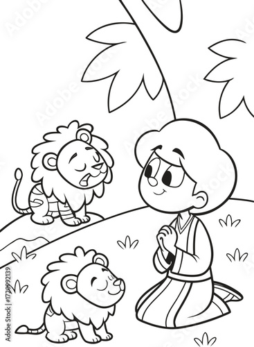 line art daniel praying in the lions  den with gen.eps