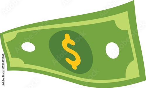 Green banknote flying in the wind, representing financial concepts like income, investment, and economic growth