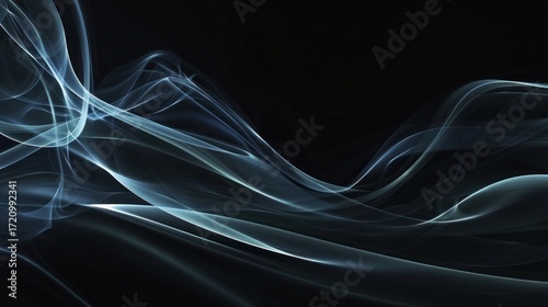 Blue and white abstract wave pattern on a black background.