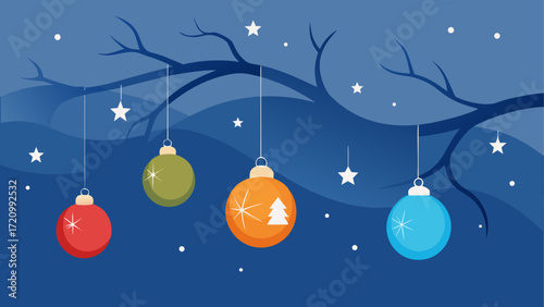 Christmas ornaments hanging from tree branch