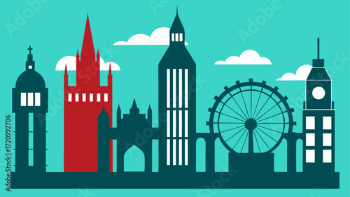 London skyline with ferris wheel and tower