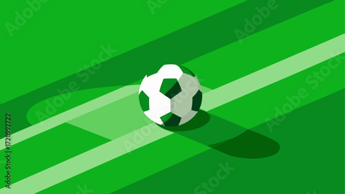 A soccer ball on the green playing field