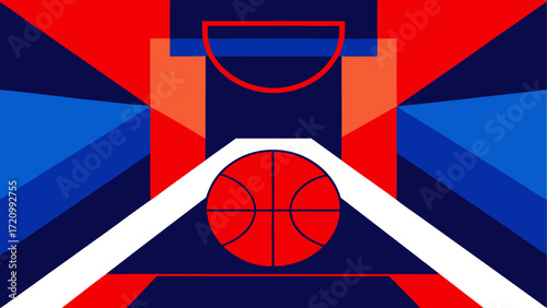 Abstract basketball court with ball image