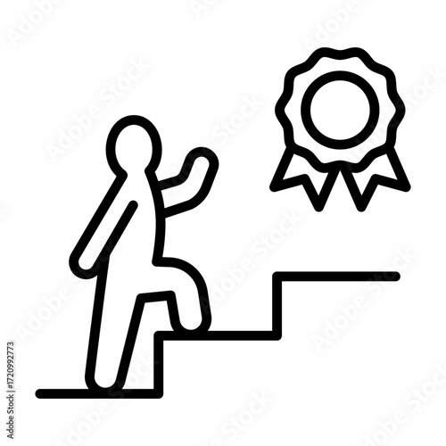 Step up icon. There is a medal at the end of the stairs.