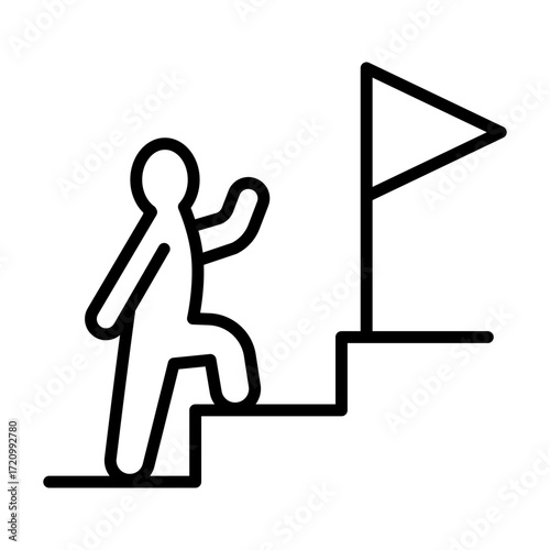 An icon that moves towards the goal step by step. There is a flag at the end of the stairs.