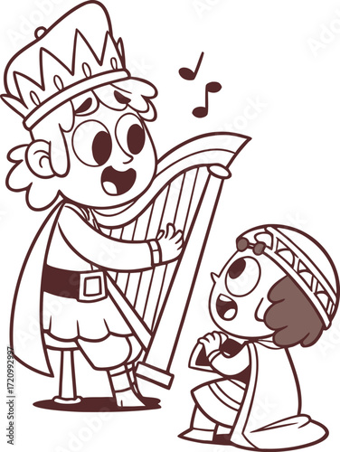 line art david playing harp for king saul  cute ka.eps