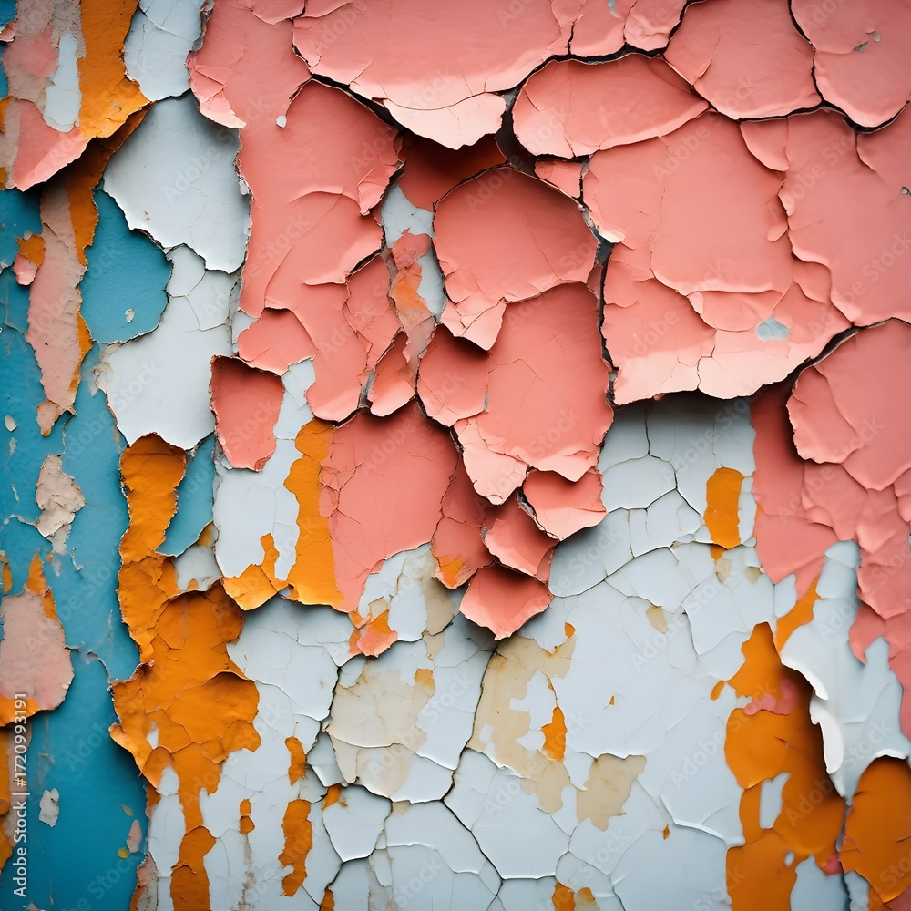 Obraz premium Abstract peeling paint texture with orange and blue accents for a weathered look texture