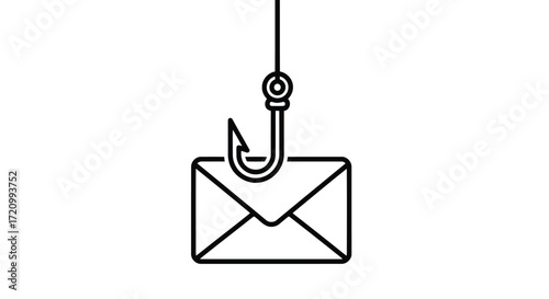 An email envelope is caught on a fishing hook
