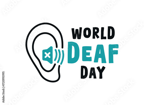 World Deaf Day. September. Deaf icon. White background. Banner, card, background.