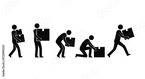 Stick figure lifting box showing proper technique