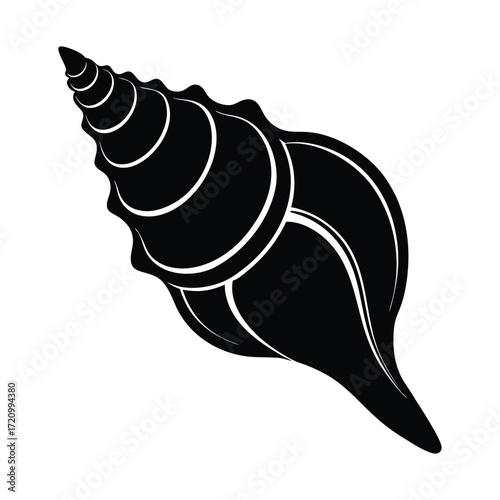 Spiral conch shell silhouette vector.