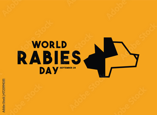 World Rabies Day. September 28. Cat and dog. Yellow background. Banner, card, background.