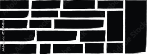 Set of rectangular grunge template backgrounds. Black square shapes.ripped jagged borders.text, brush borders, banner, sticker design	
