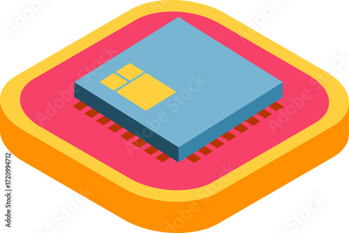 Semiconductor Production Isometric Icons - Manufacturing and Electronics Industry