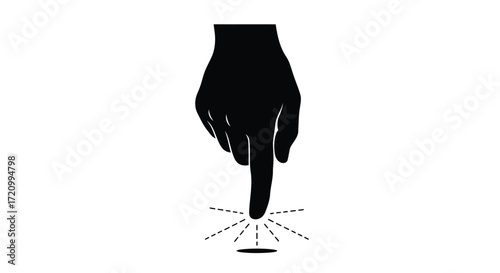 Hand pointing down, touching or pressing something