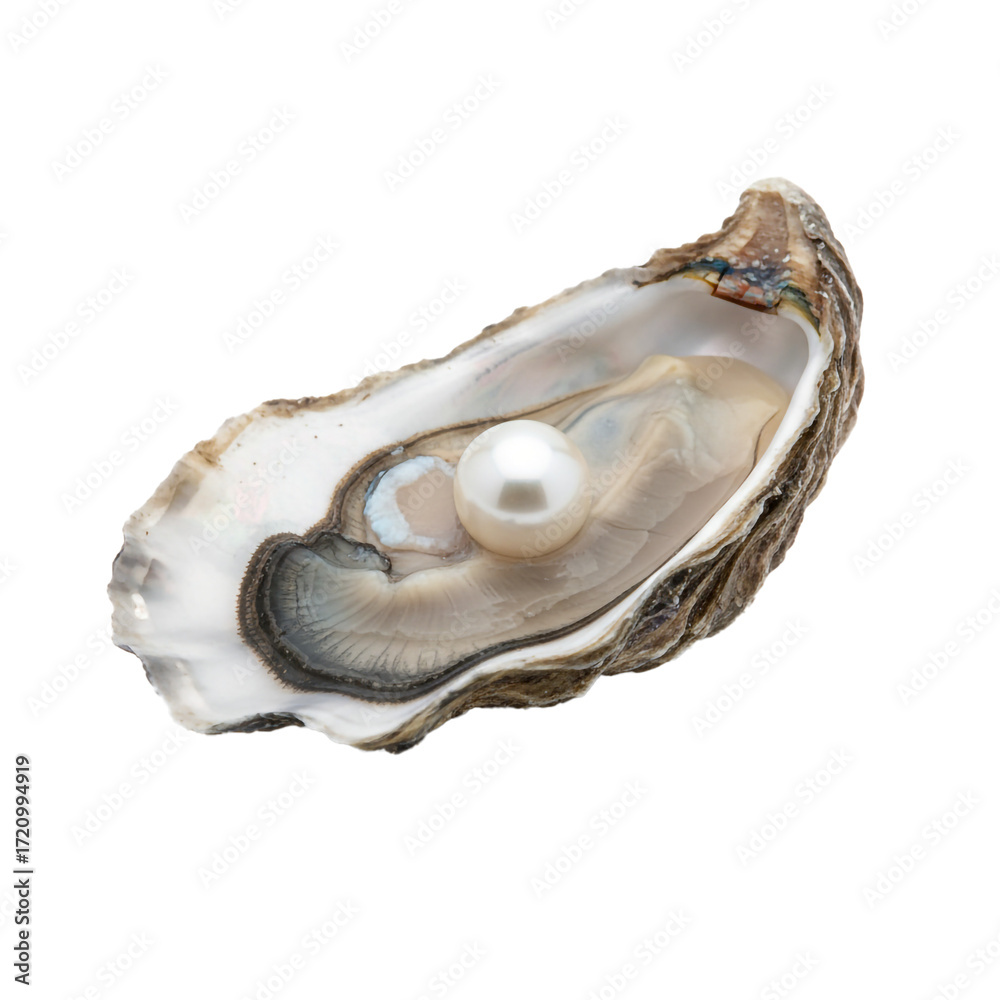 Naklejka premium Pearl in Oyster Shell on Transparent Background.