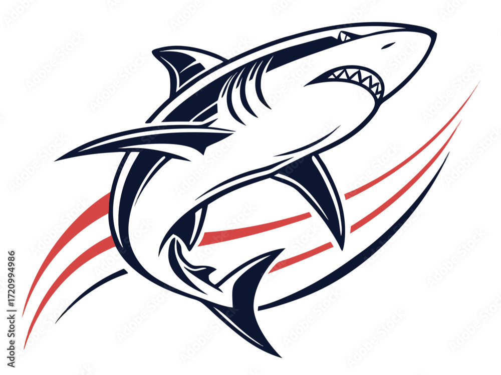 Naklejka premium A dynamic, stylized illustration of a shark.