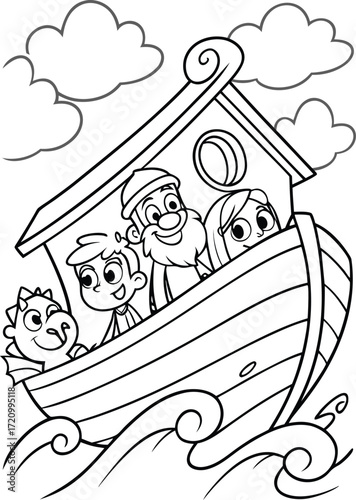 line art god blessing noah and his family after th.eps