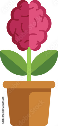 Brain growing in a pot, symbolizing the nurturing and development of intelligence, ideas, and innovation