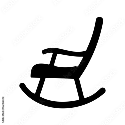 Simple black silhouette of a rocking chair on a white background