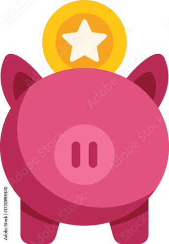 Piggy bank receiving golden coin with star, symbolizing savings, investment, and financial growth